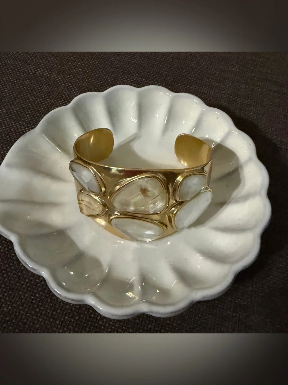 Kendra Scott Gold Cuff Bracelet with White Stone Accents